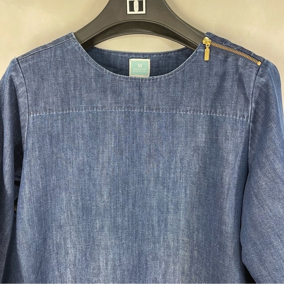 Martha Stewart Women's Everyday Zipper Denim 3/4 Sleeve Woven Top Medium Size - Picture 6 of 10